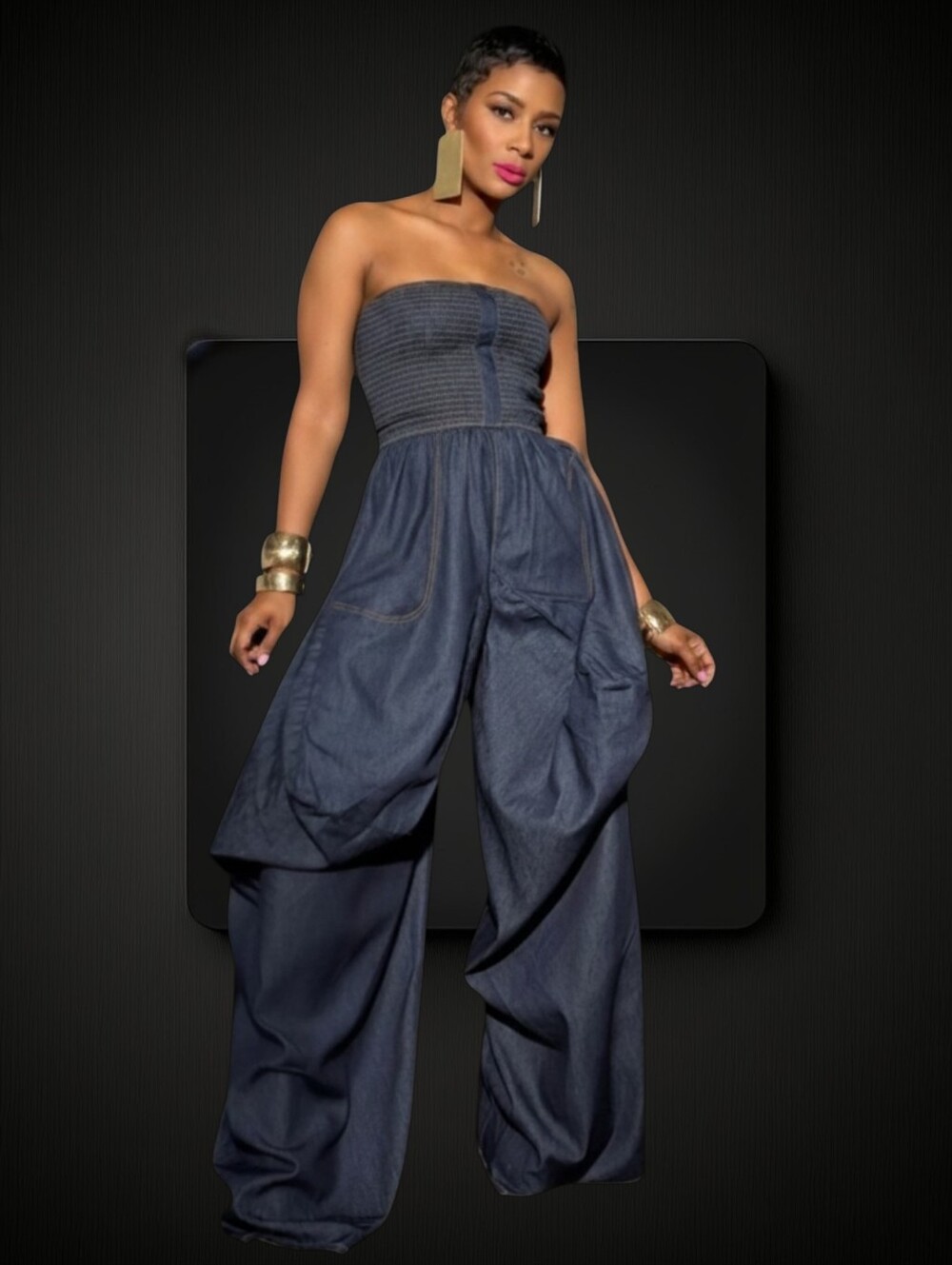 NEW Strapless Tubed Top Denim Jumpsuit ▪︎ Dark Blue ▪︎ Sz XL